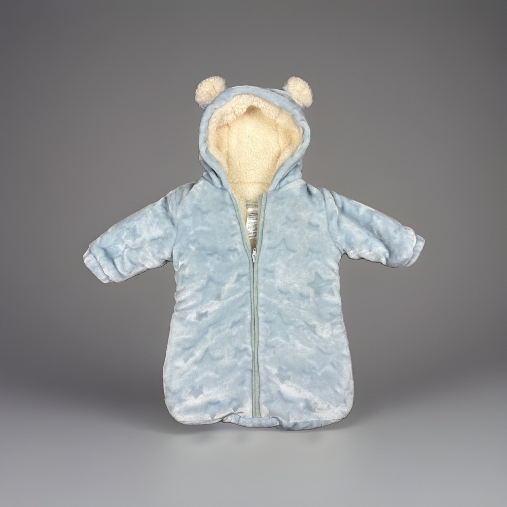 Mon Lapin Blue Star Hooded Winter Sherpa Bunting Snowsuit Size 0-6 Months SOFT